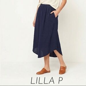 NWT Lilla P Blue Cotton Gauze Midi Skirt Size Medium